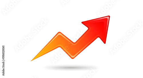 A vibrant orange and red arrow pointing upwards in a white background