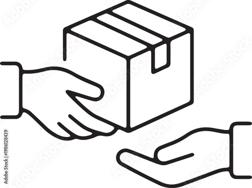 Art & Illustration, Hands exchanging delivery package box outline icon for courier.