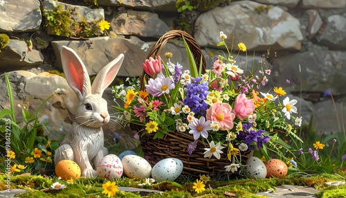Festive bunny and eggs
