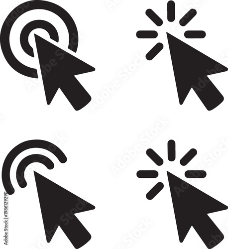 Computer mouse icons demonstrating click and drag actions with visual effects