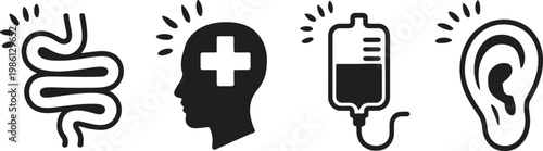 A collection of various medical health and treatment related icons.