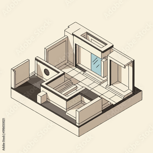 Isometric architectural model of a modern building design.
