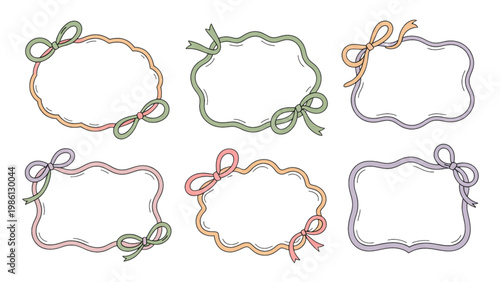 Decorative holiday frames with festive floral and ribbon designs Vector