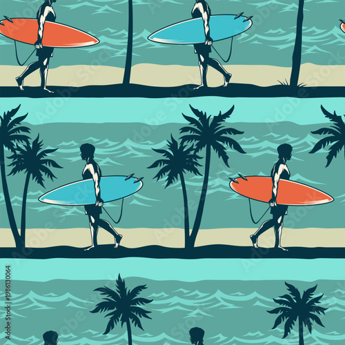 Surfers walking on beach