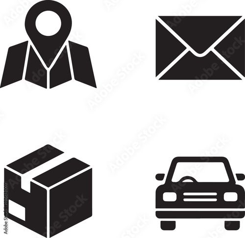 Four icons representing delivery and communication services