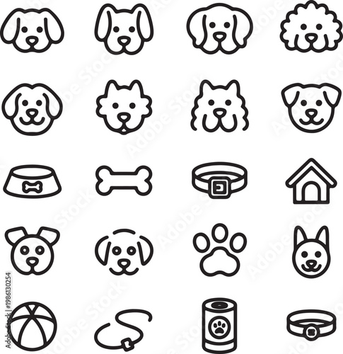 Bild auf Leinwand Collection of various pet-related icons featuring dogs, cats, and accessories