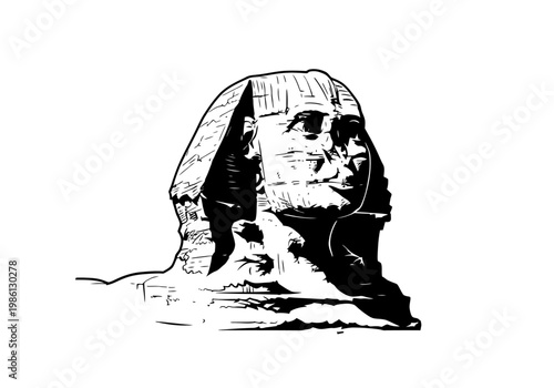 Great Sphinx of Giza Graphic Illustration - Minimalist Black and White Stencil Style of Ancient Egyptian Landmark