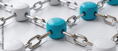3d render showing a network connection with blue and white colors in the background highlighting link structures and elements of connection technology