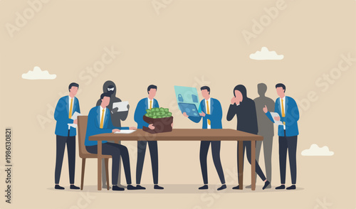 Fraudulent business, bribery, cheat and corruption or hacker who steal data sell dark concept, anonymous team criminal with lot of money buying stolen thing from other suspicious thief