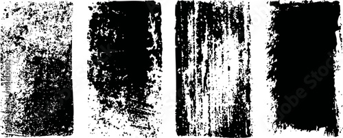 grunge black ink texture set with distressed rough brush strokes and abstract paint splatters