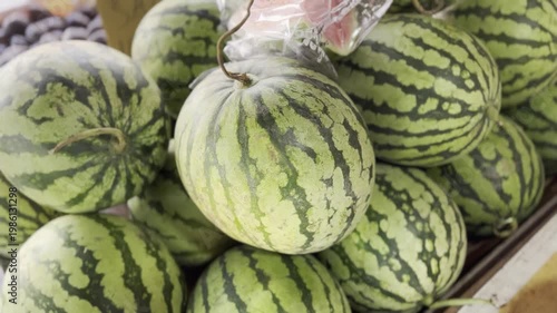 Pile of Fresh Watermelons in Traditional Market