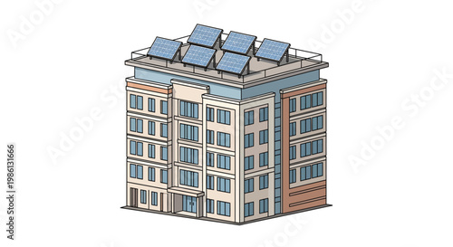 modern apartment building with solar panels on roof