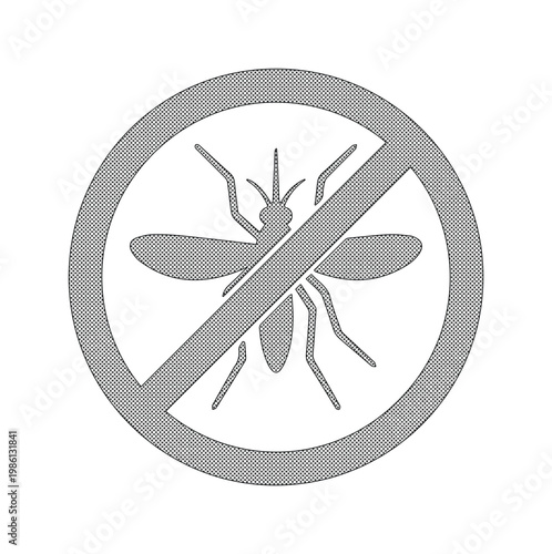 Anti mosquito prohibited sign, insect repellent symbol, gray pest control icon for health safety