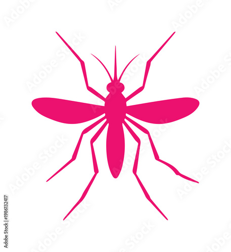 Pink mosquito silhouette icon, stylized insect vector, pest control and malaria awareness graphic