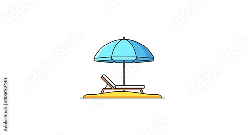 Relaxing beach scene featuring a comfortable lounge chair under a vibrant blue umbrella perfect for evoking summer vacation leisure and enjoying sunny days on golden sand symbolizing tranquility