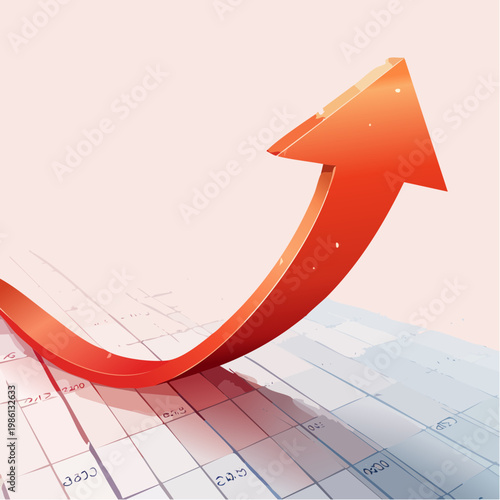 Ein dreidimensionaler roter Wachstumspfeil steigt dynamisch