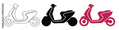 Modern scooter icons set, minimalist moped silhouette collection, delivery motor bike EPS vector