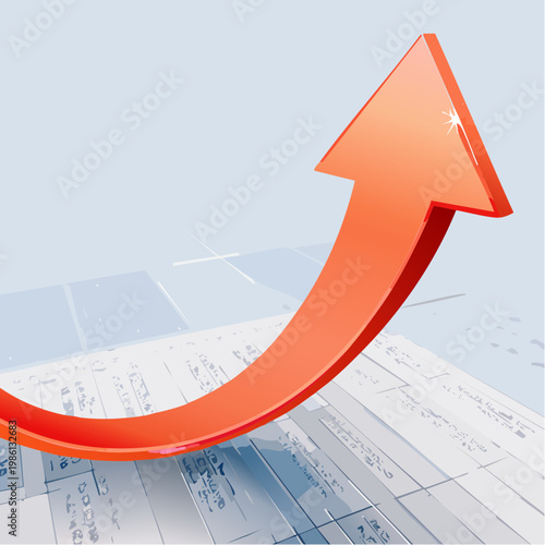 Ein dreidimensionaler roter Wachstumspfeil steigt dynamisch