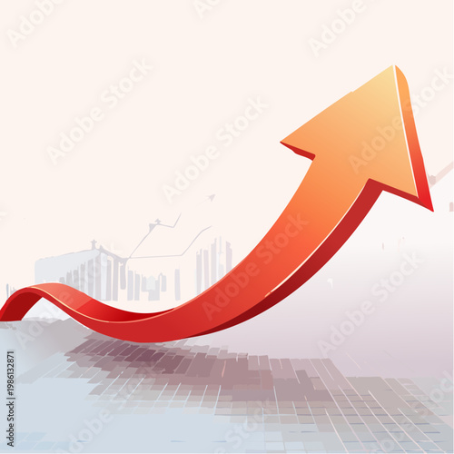 Ein dreidimensionaler roter Wachstumspfeil steigt dynamisch