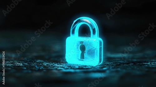 A small glowing padlock sitting on a dark surface, perfect for use in crime or mystery scenes