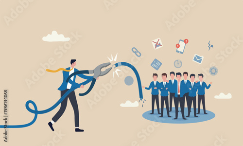Disconnec communicatio apart concept, businessman unplug the world internet connection