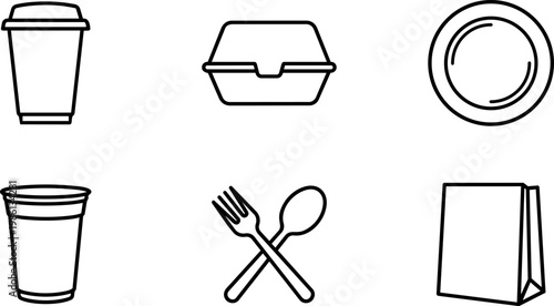 Disposable cup takeout box and plate illustration