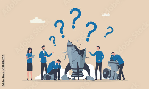 Fail The with clean lines and minimal shading crash launching space rocket metaphor of new business failure