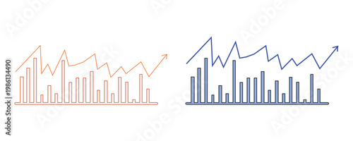 Business Growth Analytics with Colorful Bar Charts and Rising Line Graph, Financial Data Visualization and Market Trend Illustration on Light Background