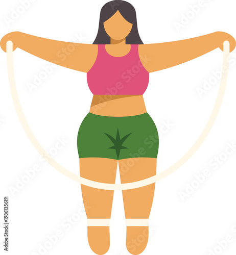 Plus size woman exercising with a jump rope, promoting activity and body positive fitness