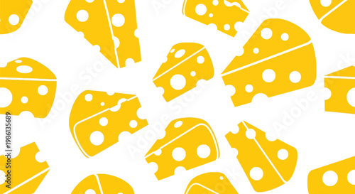 Vibrant yellow swiss cheese slices with holes arranged in a seamless repeating pattern