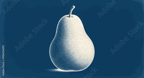 Single Pear Fruit Illustration, Stippled Texture, Dark Blue Background