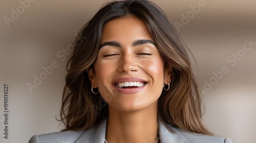 Close up portrait of european woman with closed eyes enjoying calm moment with natural beauty and peaceful expression in soft light