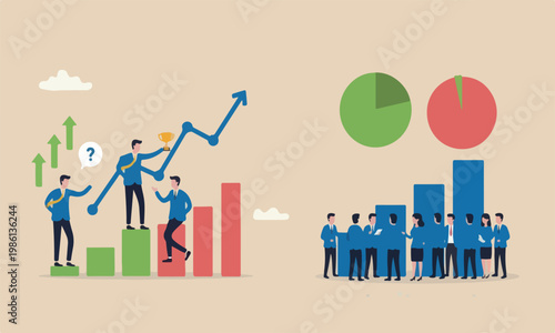  Business competitio together achievement concept, business people compete performance graph with winner