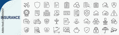 Insurance and protection services line icons set for business and finance