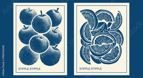 Retro Stipple Art: Apples and Oranges Duo