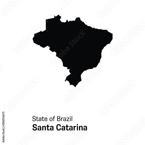 A stark black silhouette depicts the state of santa catarina brazil on a white background
