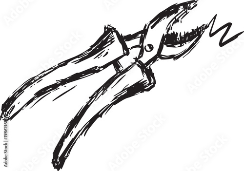 hand drawn wire cutter pliers sketch isolated on white background electrical tool for cutting wires illustration