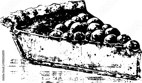 slice of berry cheesecake with crust and topping, vintage hand drawn dessert illustration