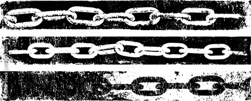 Grunge black chains textured set rough distressed metal chain links and links pattern design