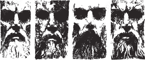 black and white artistic portraits of bearded men wearing sunglasses in grunge