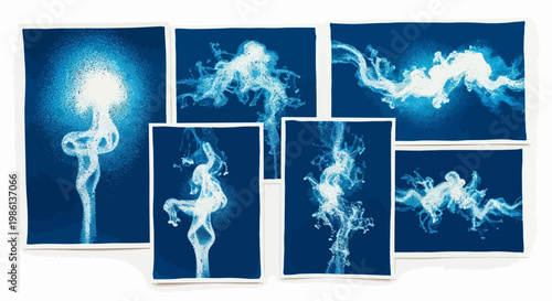 Abstract Blue Smoke Swirls and Wisps on Dark Background, Dynamic Motion