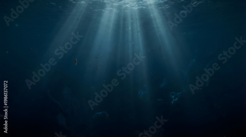 Deep Blue Ocean Depths with Sunlit Rays