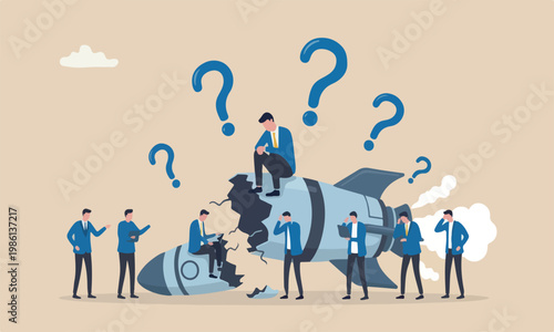 on crash style meeting teams together illustration is modern, flat design with clean lines and rocket metaphor new business failure