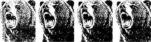roaring brown bear head illustration, wild animal aggressive expression, predator nature wildlife