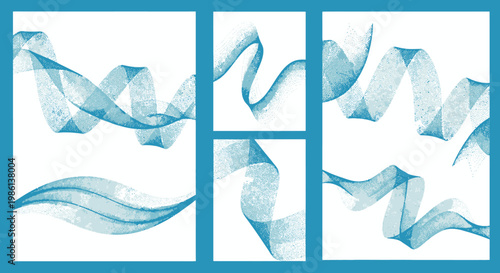 Abstract Blue Swirls and Waves with Particle Texture on White Background