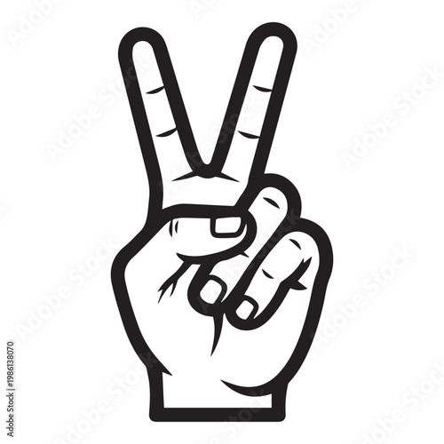 Hand gesture peace sign black outline