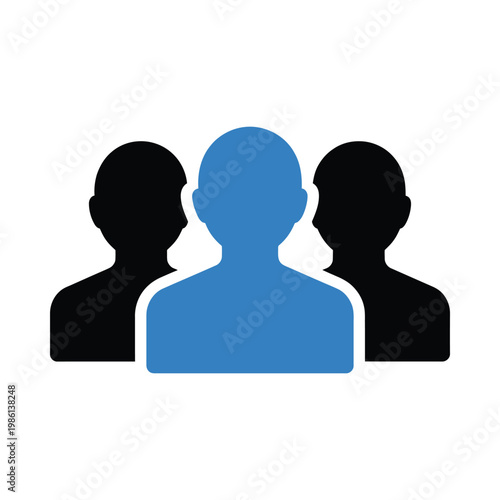 A simple graphic depicting three silhouetted heads with one highlighted in blue high quality professional