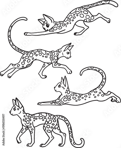 Fotografie Egyptian Mau Set Minimalist Oriental Cat Line Clipart Simple Cartoon Kitten Outl