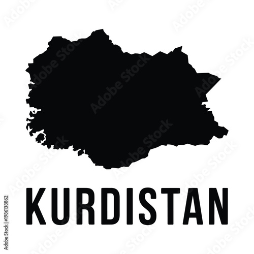 A stark black shape resembling a landmass is overlaid with the bold text kurdistan
