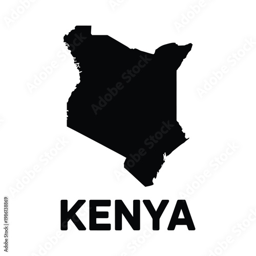 A stark black silhouette of kenya s landmass is prominently displayed above its boldly written name